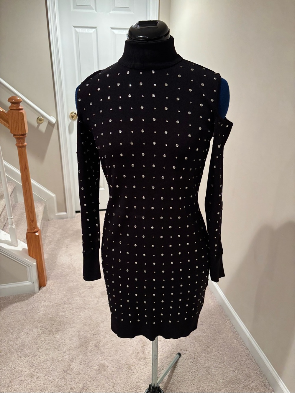 Black Studded Turtleneck Bodycon Dress/Top